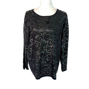 Kapalua Sweater Medium M Womens Vintage Oversized Black Sequin Acrylic Wool